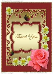 Pink Rose & Lilies on Gold Thank You Card (red)