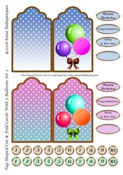 Tag Shaped Cut & Fold Cards With 3 Balloons Set 2