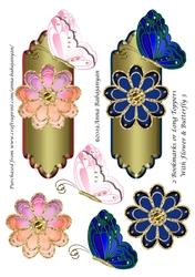 2 Bookmarks or Long Toppers With Flower & Butterfly 3