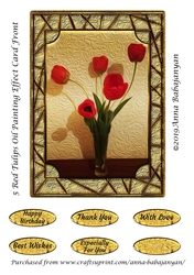 5 Red Tulips Oil Painting Effect Card Front