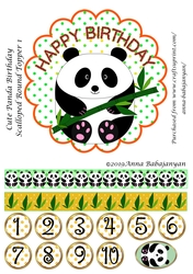 Cute Panda Birthday Scalloped Round Topper 1