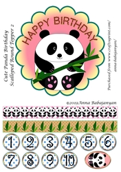 Cute Panda Birthday Scalloped Round Topper 2
