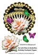 Fan with Rose & Butterflies Birthday Scalloped Topper