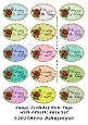 Happy Birthday Oval Tags with Artistic Rose Set