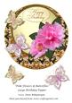 Pink Flowers & Butterflies Large Birthday Topper
