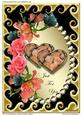 A4 Two Rose Hearts in Flower Frame on Black