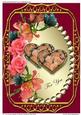 A4 Two Rose Hearts in Flower Frame on Dark Red