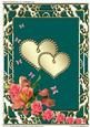 A4 Two Jeweled Hearts & Flowers on Dark Green Cyan
