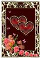 A4 Two Red Jeweled Hearts & Flowers on Dark Red