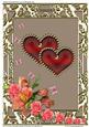 A4 Two Red Jeweled Hearts & Flowers on Light Brown