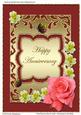 Pink Rose & Lilies on Gold Anniversary Card (red)