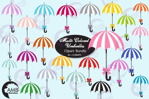 Beach White and Colored Umbrellas Clipart AMB-2617