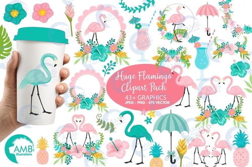 Tropical Flamingos Clipart AMB-2618 