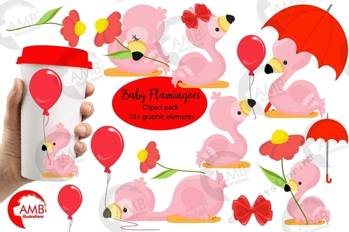 Baby Flamingos Fun Clipart AMB-2631