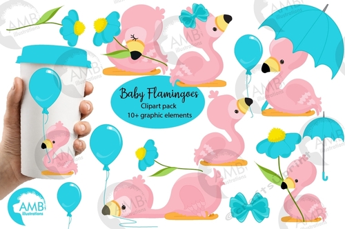 Baby Summer Flamingos Clipart AMB-2632