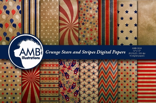 Grunge Stars and Stripes Papers AMB-2634