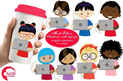 Students with Laptop Clipart AMB-2640