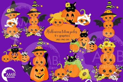 Pumpkin Totem Poles Clipart AMB-2665