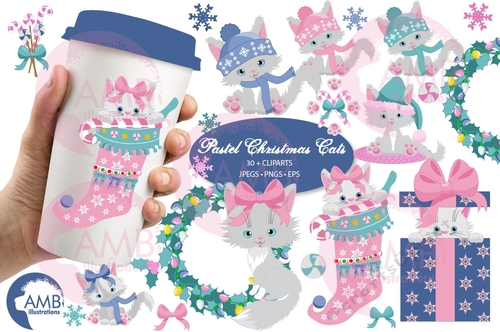 White Christmas Cats Clipart AMB-2666