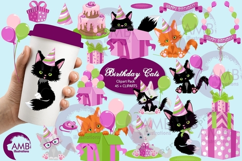 Birthday Cats Clipart AMB-2670
