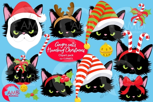 Angry Cat Christmas Dress Up Clipart AMB-2693 