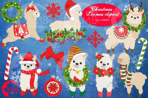 Christmas Llamas Clipart AMB-2694