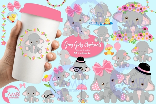 Gray Elephants Bundle Clipart AMB-2676