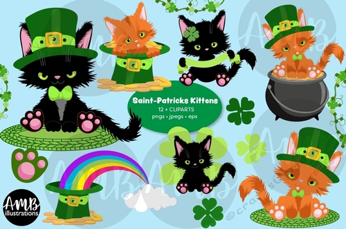 Saint-Patricks Kittens Clipart AMB-2748