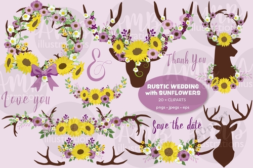 Antler Sunflower Clipart AMB-2761
