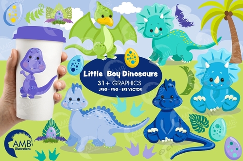 Baby Boy Dinosaurs Clipart AMB-2797