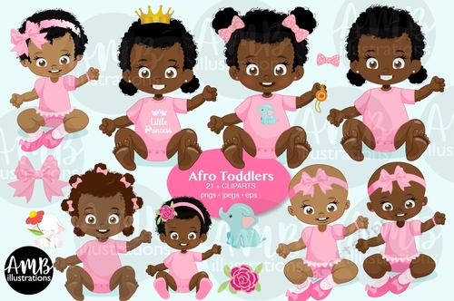 Afro Toddlers Clipart AMB-2805