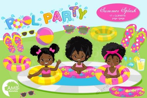 African American Pool Party Clipart AMB-938-B