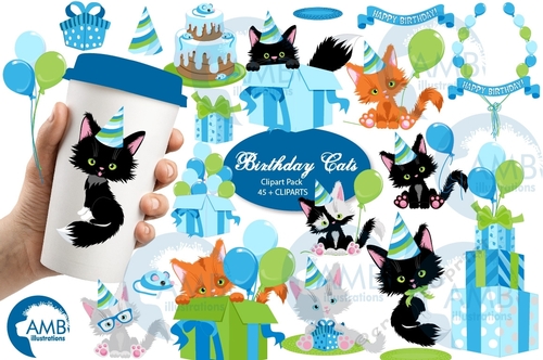 Birthday Boy Cat Clipart AMB-2674