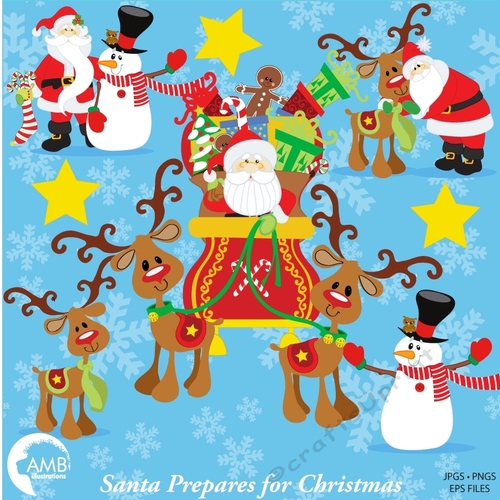 Santa on Christmas Eve clipart, graphics, illustrations AMB-508