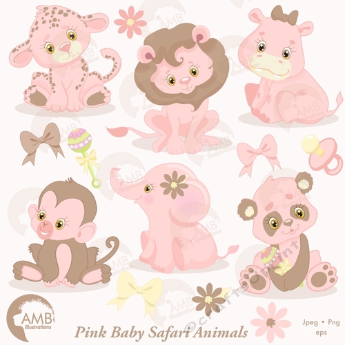 Pink Safari Baby Animals clipart, graphics, illustrations AMB-1209