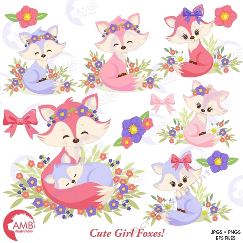 Cute Girl foxes clipart, graphics, illustrations AMB-1377