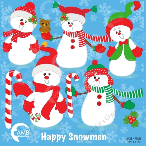 Happy Snowmen clipart, graphics, illustrations AMB-503