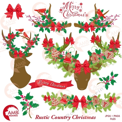 Christmas Rustic Antlers clipart, graphics and illustratins AMB-1506