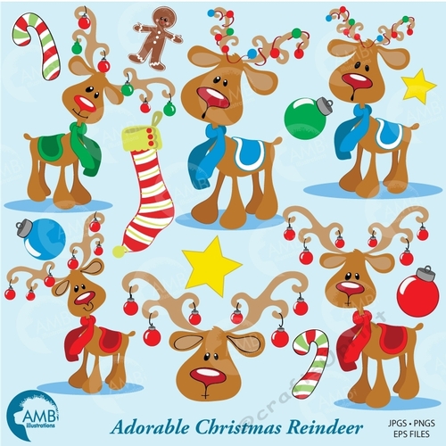 Christmas Clipart, Reindeer Clipart, Santas Reindeer, Rudolph Clipart, Christmas Ornament Clipart, Commercial Use, AMB-500