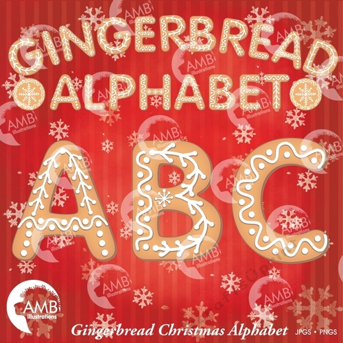 Christmas Alphabet Clipart, Gingerbread Cookie Alphabet Clip Art, Letters A to Z, Commercial Use, Instant Download, AMB-1491