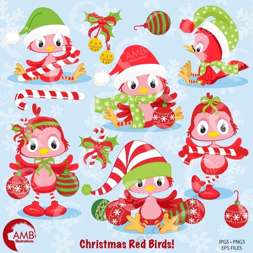 Christmas Clipart, Christmas Birds Clipart, Christmas Animal Clipart, Candy Cane Clipart, Decorations, Commercial License, AMB-193