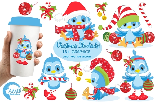 Christmas Blue Birds Clipart AMB-192