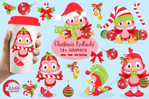 Christmas Red Birds Clipart AMB-193
