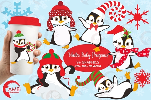 Winter Penguin Clipart AMB-307