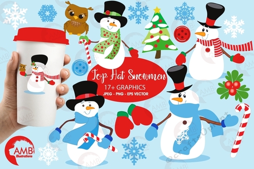 Top Hat Snowman Clipart AMB-502