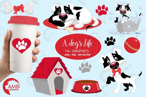 Black and White Dog Clipart AMB-595
