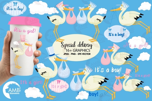 Baby Boy Stork Clipart AMB-833