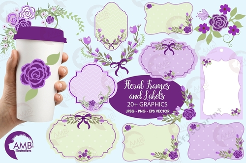 Purple Floral Frames Clipart AMB-965