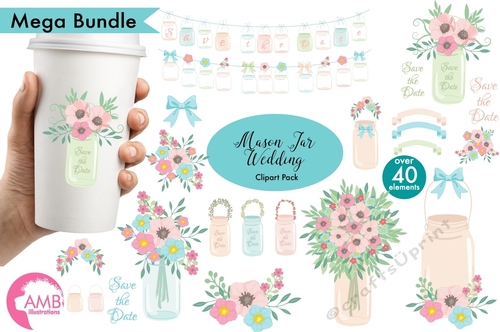 Mason Jar Wedding Clipart AMB-966
