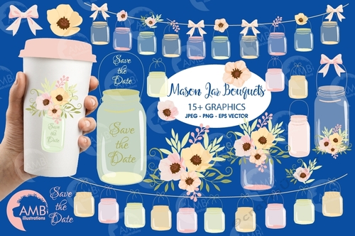Mason Jar Bouquets Clipart AMB-1031